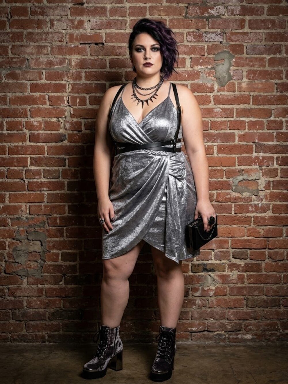 Silver Metallic Wrap Cocktail Dress Plus Size XL Party